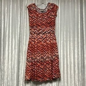 Kim Rogers Stretch Multi Colors Chevron Print Flare Shift Dress Scoopneck Sz PM